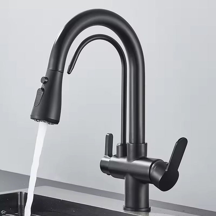 Matte Black Filter Faucet for the Kitchen, Pull-Out Spray, 360° Rotation, Three-Way Water Filter Tap, Sink Mixer | Bowlift