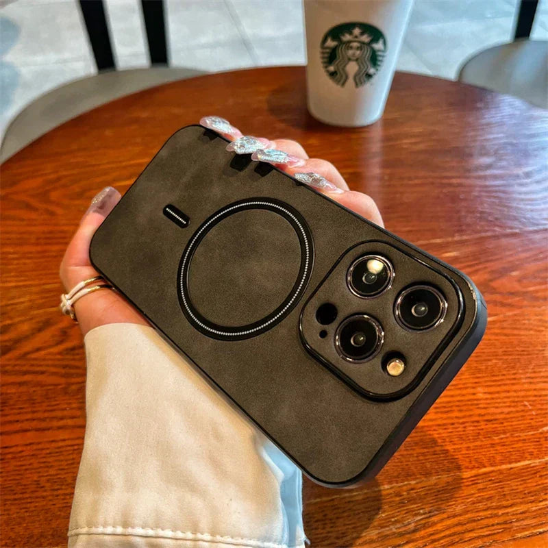 BowLift | Luxury Deer Leather Apple iPhone Case | Magnetic Phone Case, Wireless Case, MagSafe, Wireless Charging, Protective Case, Cover for iPhone 15, 14, 13 Pro Max Plus