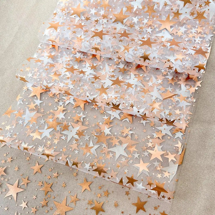 BowLift | Sparkling Table Runner "StellaLuxe" | Gold, Rose Gold or Silver | Metallic Shimmering Mesh Runner with Star Pattern | For Parties & Dinner Decoration