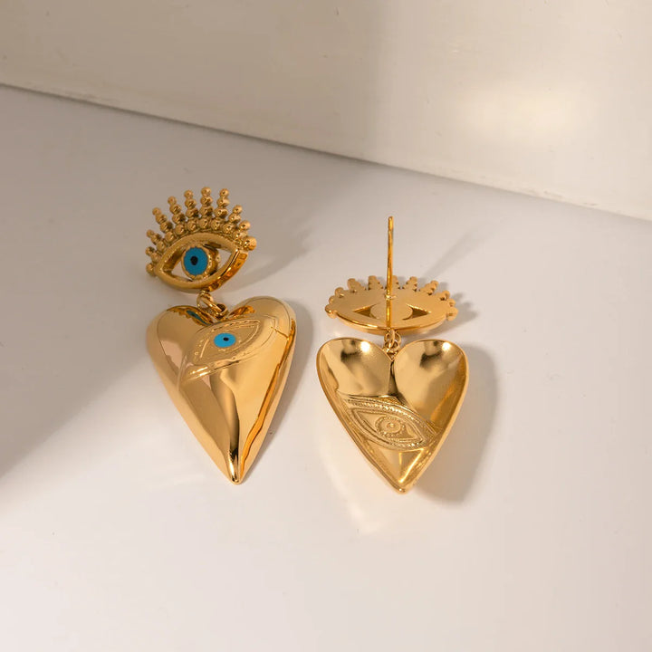 BowLift | 18k Evil Eye Heart Dangle Earrings