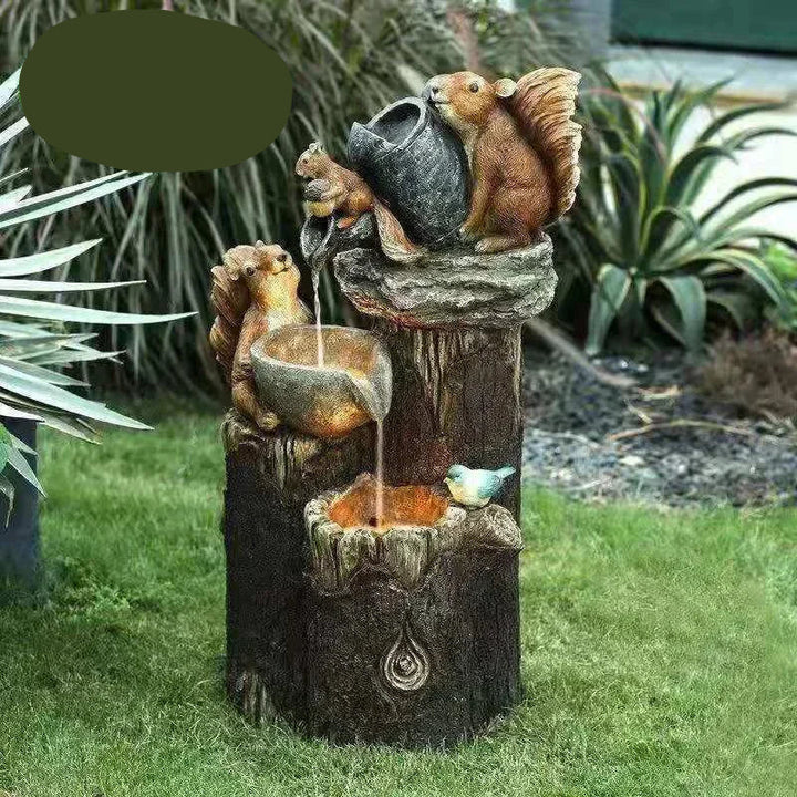 BowLift | Lunaverde Solar Deco Fountain Duck & Squirrel | Garden Figure with LED Light | Weatherproof Resin | For Terrace & Balcony