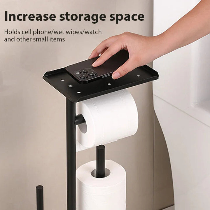 Toilet paper holder with brush & shelf | Bowlift