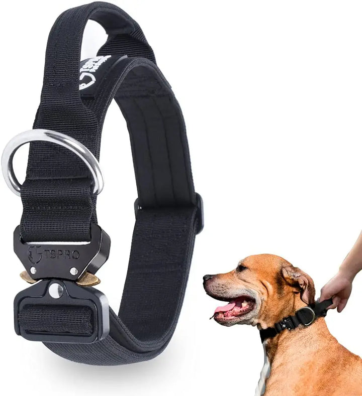 Tactical Dog Collar with Metal Buckle & Handle Bowlift
