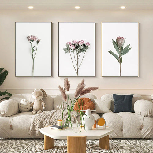 Minimalist Pink Floral Botanical Wall Art Fine Art Canvas Prints Posters Elegant Pictures For Nordic Living Room Dining Room Bedroom Art Decor | Bowlift