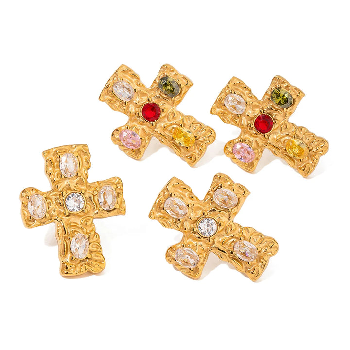 BowLift | 18k Textured Oval Diamond Cross Earrings