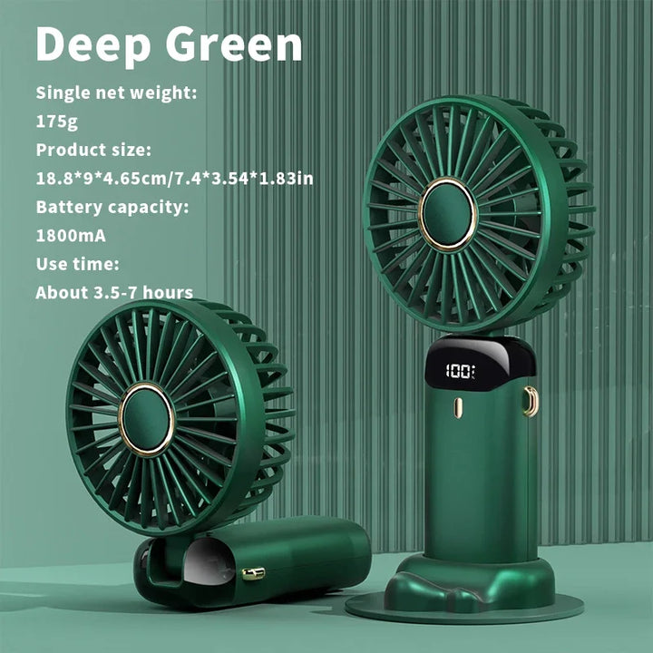 USB Handheld Mini Fan Foldable Portable Neck Hanging Fans 5 Speed USB Rechargeable Fan with Phone Stand and Display Screen | Bowlift