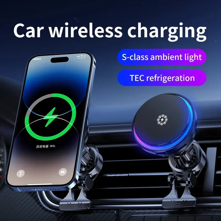 BowLift | FrozzCharge Car Charger | Magnetic 15W Wireless Charging with Cooling Function | RGB Light | iPhone MagSafe Compatible