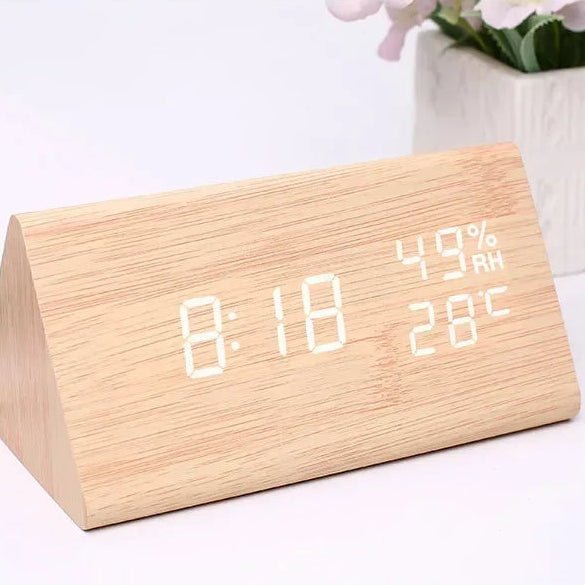 LED Alarm Clock Wood Look with 3 Alarms & Temperature | Bowlift