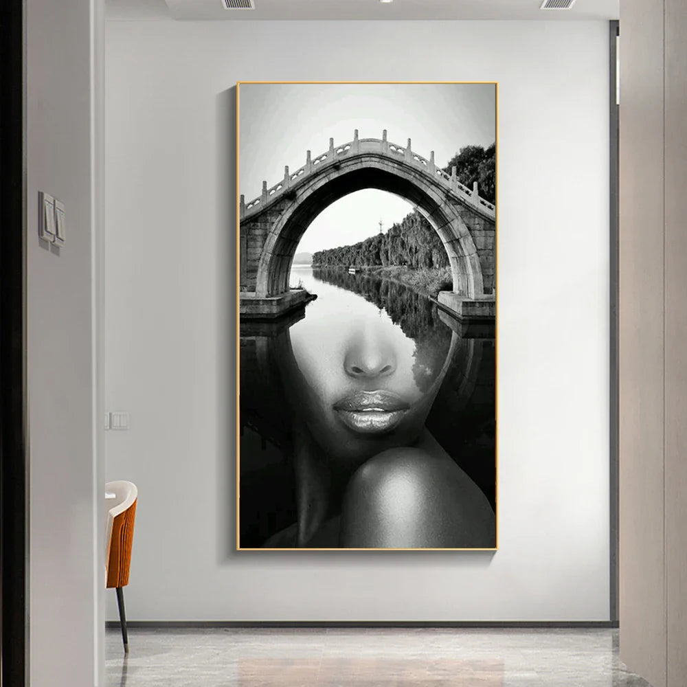 Modern Abstract Portrait Superimposition Landscape Wall Art Fine Art Canvas Prints Black White Pictures For Modern Living Room Entranceway Foyer Art Decor (Unframed) | Bowlift