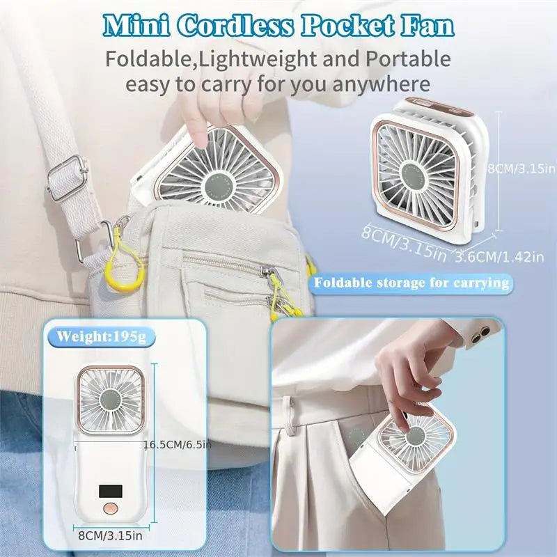 BowLift | Airlio Foldable USB Fan 3000mAh | 4-Level Air Cooler | Hand, Table & Neck Fan | Power Bank Function | 180° Rotatable