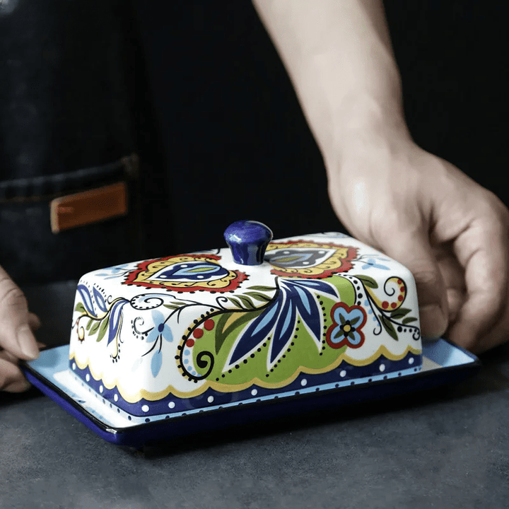 BowLift | Hand-painted butter board with floral pattern