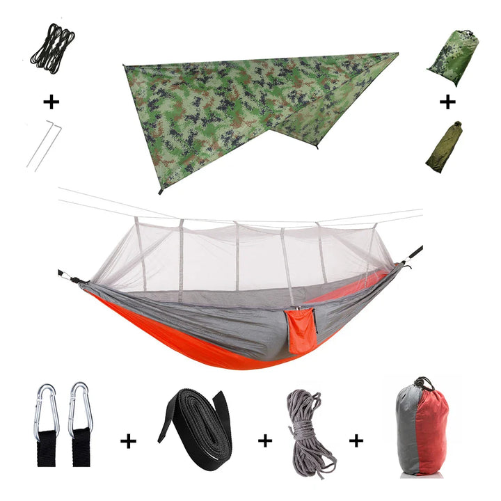 BowLift | Trek Viva Camping Hammock | Integrated Mosquito Net & Rain Cover | Ultralight & Tear Resistant | 3-in-1 Outdoor Solution