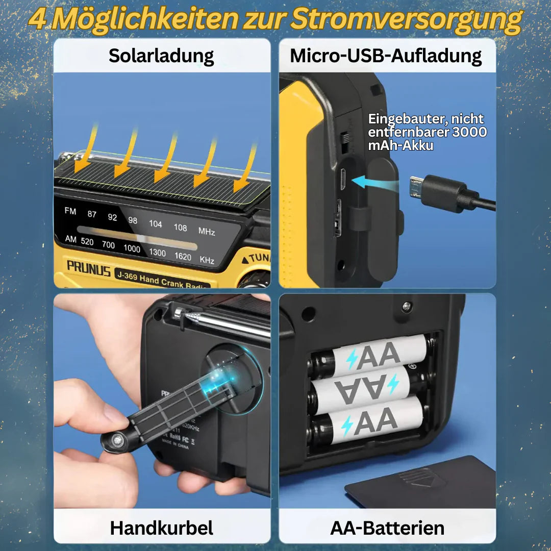BowLift | Emergency Radio with Crank & Solar – Portable Dynamo Radio with Power Bank & LED Flashlight