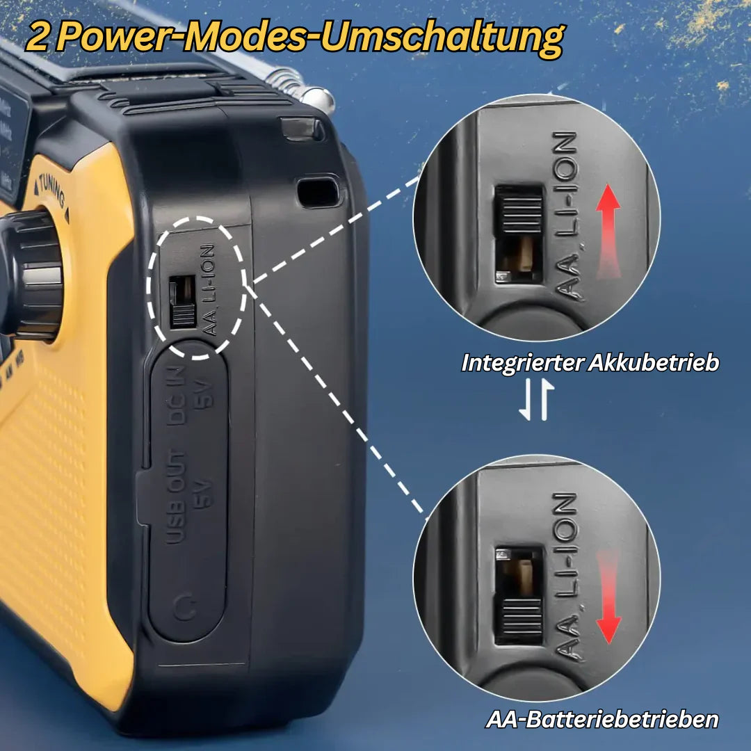 BowLift | Emergency Radio with Crank & Solar – Portable Dynamo Radio with Power Bank & LED Flashlight