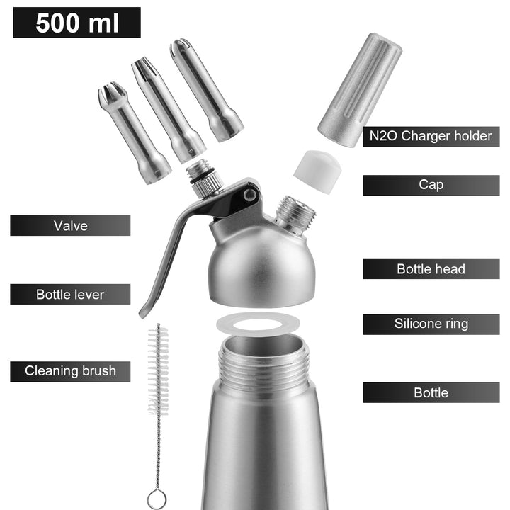 Sahnespender Alu with 3 nozzles 500ml | Bowlift