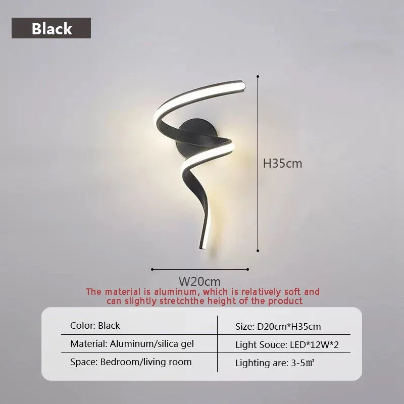 BowLift | LED Wall Lamp NordLED Wall Light | Nordic Spiral Design | Modern & Energy Saving | For Bedroom, Corridor & Living Room Spiral Sconce Light For Stairs Bedroom Bedside Study Hallway Background Indoor Decor Wall Lighting Fixtures