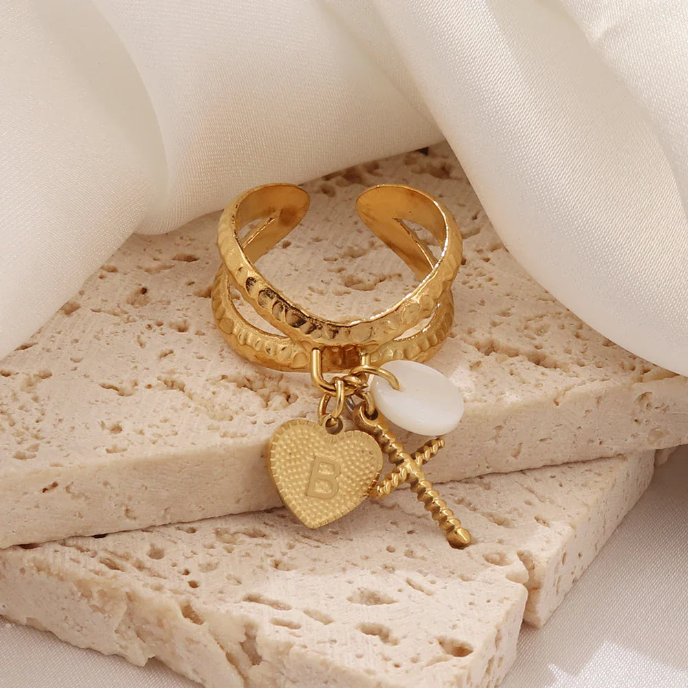 BowLift | Dainty Cross & Heart Initial Ring
