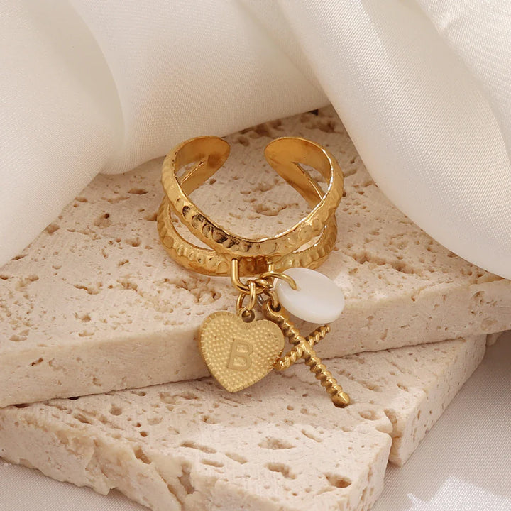 BowLift | Dainty Cross & Heart Initial Ring