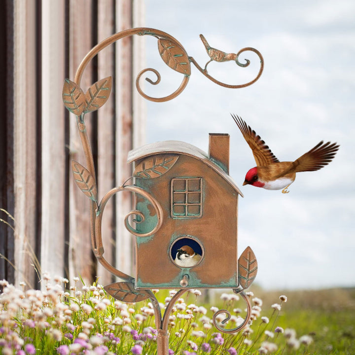 BowLift | Metal Art Birdhouse on Garden Stake - FeatherNest