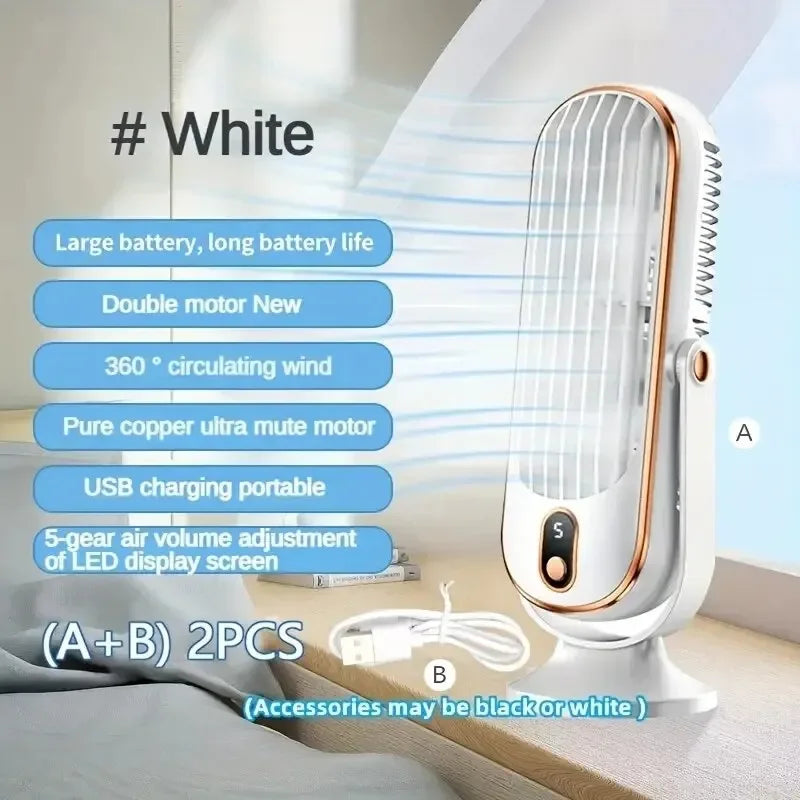 Large Battery Dual Motor Household Small Air Cooler, 5-speed Air Cooling Fan 720 ° Surround Air Blower, Portable USB Fan | Bowlift