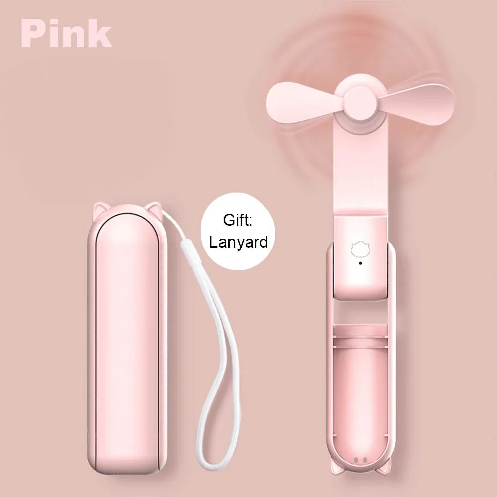 Portable Mini Handheld USB Fan – Rechargeable Folding Pocket Fan with Battery, Cooling Hand Fan and Power Bank Function | Bowlift