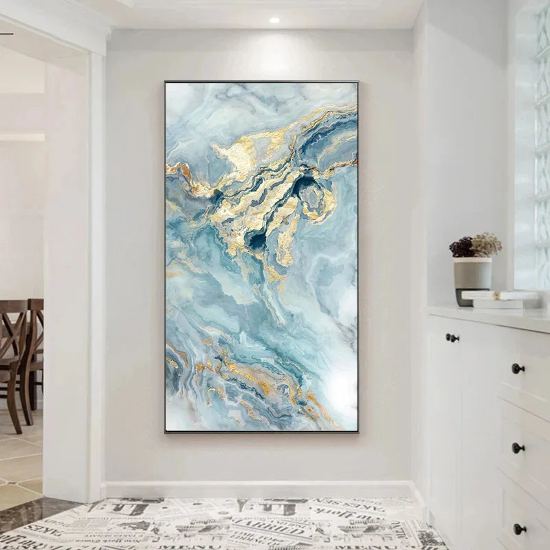 Blue Golden Liquid Marble Essence Wall Art Fine Art Canvas Prints Pictures For Modern Apartment Luxury Living Room Art Decor | Bowlift
