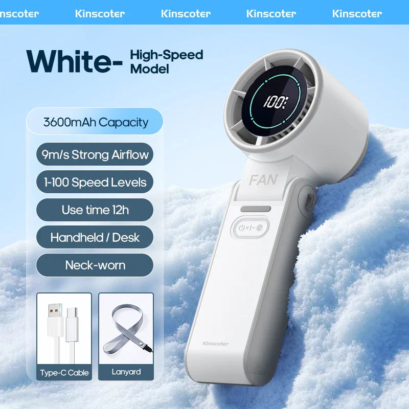 BowLift | CoolityGo Handheld Fan with Ice-Cool Technology | 100 Speed Levels | 3600mAh Battery | Foldable & Ultraleight
