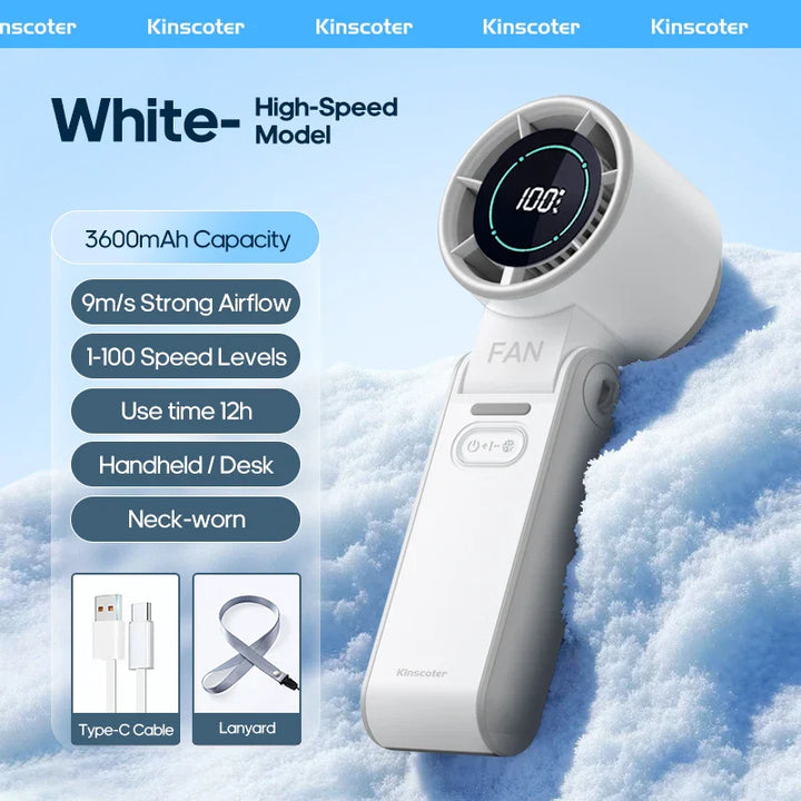 BowLift | CoolityGo Handheld Fan with Ice-Cool Technology | 100 Speed Levels | 3600mAh Battery | Foldable & Ultraleight