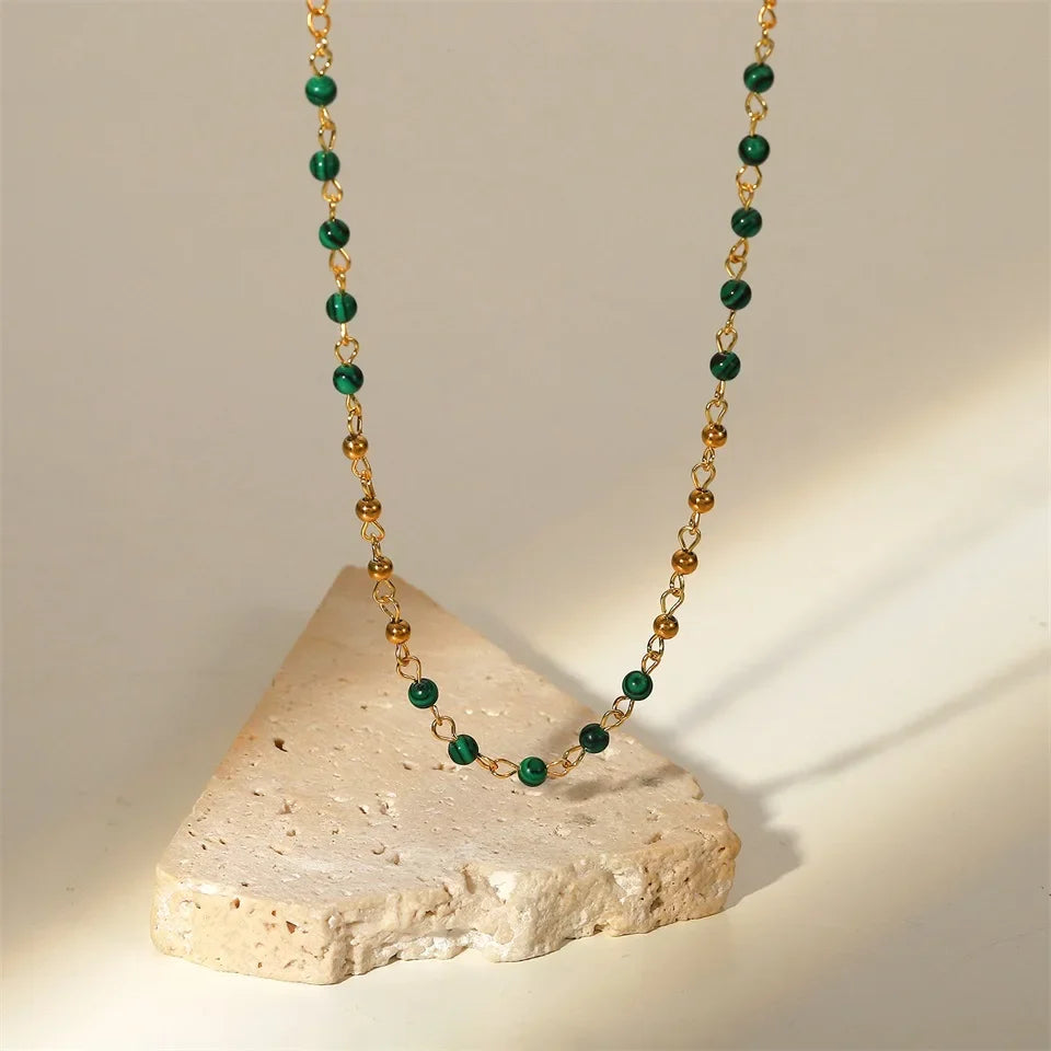 BowLift | Dainty Gold & Malachite Stone Necklace