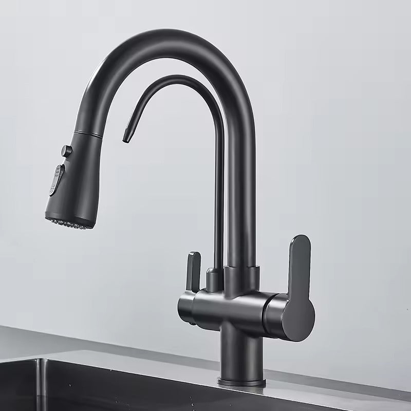 Matte Black Filter Faucet for the Kitchen, Pull-Out Spray, 360° Rotation, Three-Way Water Filter Tap, Sink Mixer | Bowlift