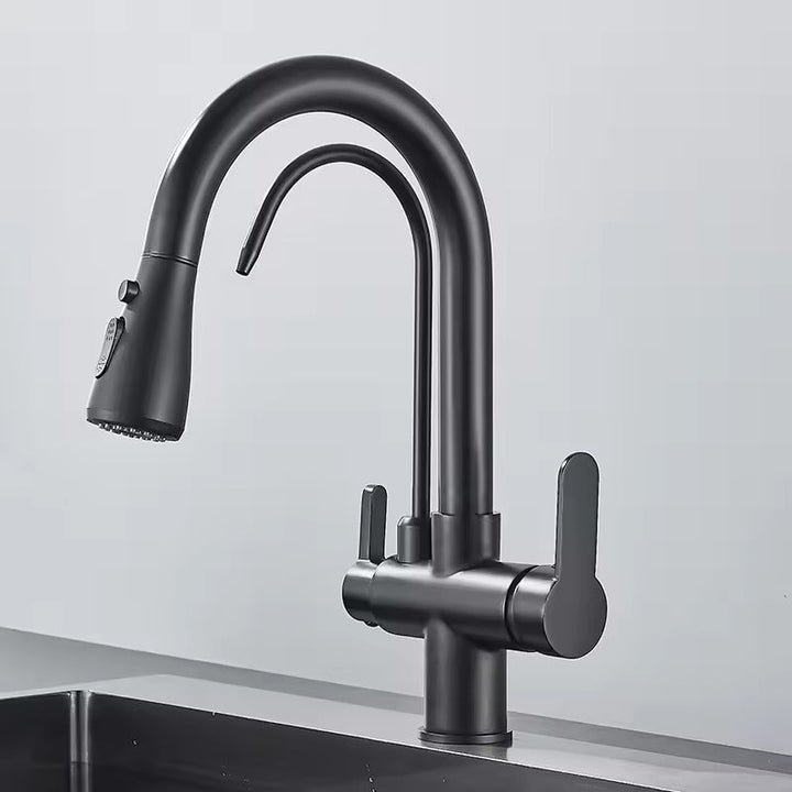 Matte Black Filter Faucet for the Kitchen, Pull-Out Spray, 360° Rotation, Three-Way Water Filter Tap, Sink Mixer | Bowlift