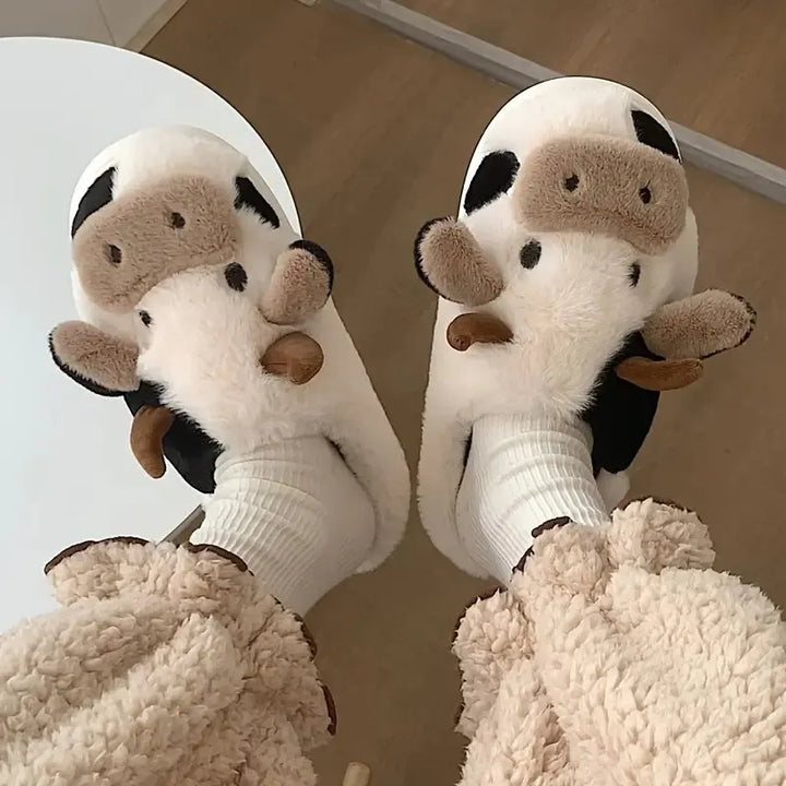 Funny Cow Slippers for Men and Women – Fluffy Winter Slippers, Cozy and Warm, Non-Slip and Soft for Home | Bowlift