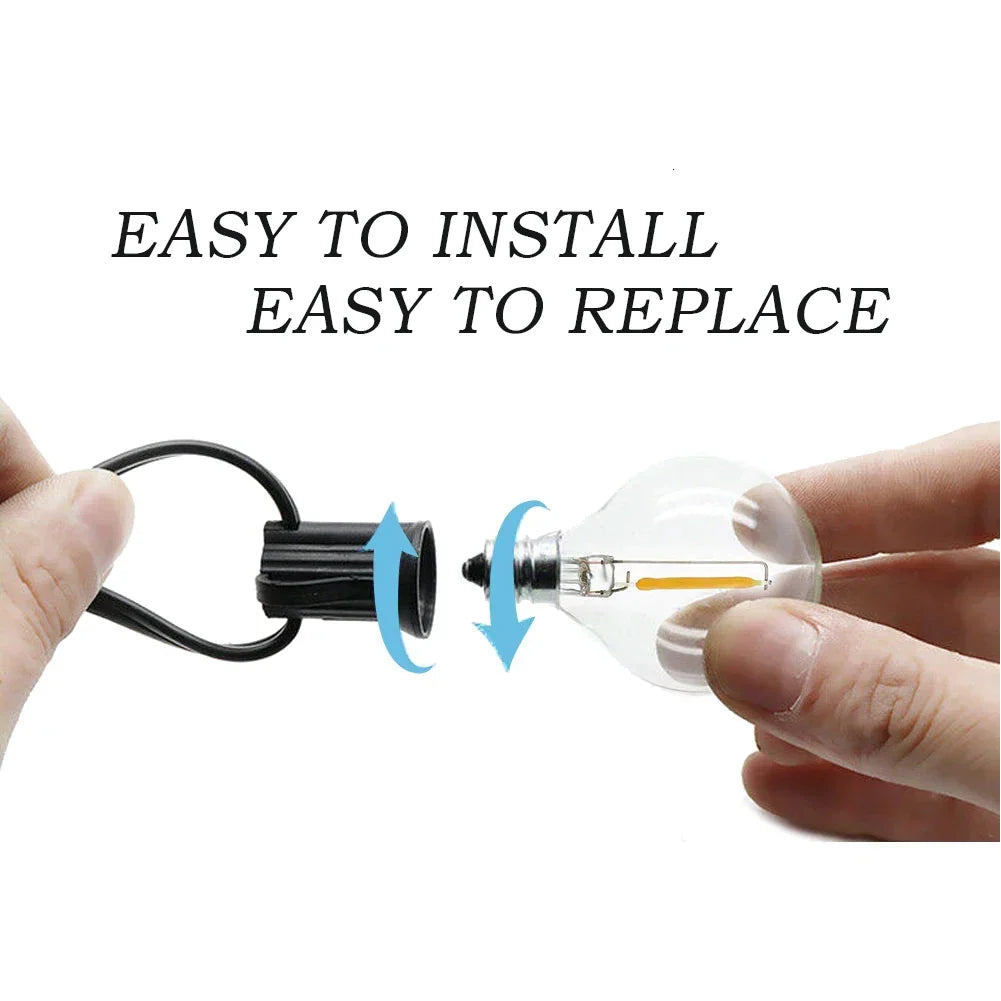 BowLift | G40 bulbs, E12, 5 V, 110 V, 220 V, 1 W, plastic globe bulbs, string lights, for indoor and outdoor use, terrace, home, garden, decoration, warm white