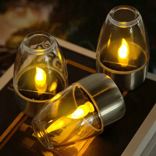 BowLift | LumaGlow Solar Candles | Stainless Steel & Wireless | Warm White Light for Garden & Terrace