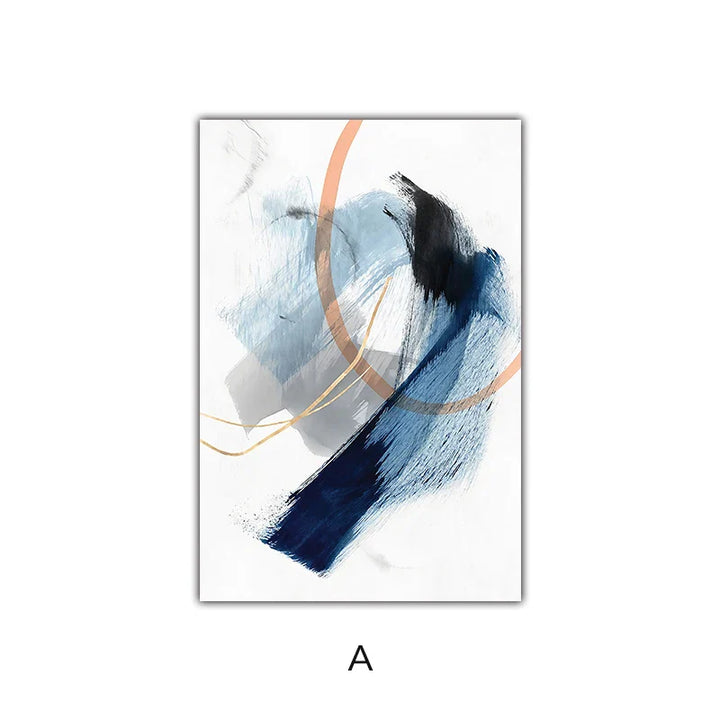 Modern Abstract Broad Stroke Wall Art Fine Art Canvas Prints Blue Beige With Hints Of Orange Golden Nordic Pictures For Living Room Decor | Bowlift