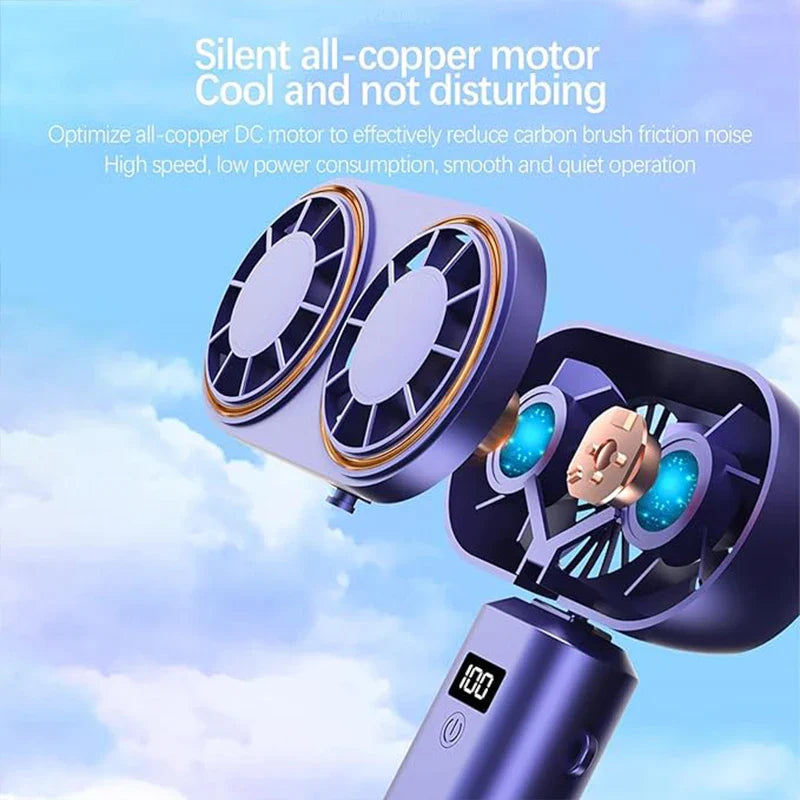 BowLift | AerisCool Handheld Fan Double-Cooler | 5-Stage Cooling | Rechargeable & Digital Display