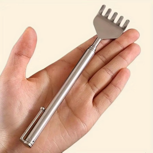 BowLift | Deluxe Silver Telescopic Back Scratcher, Extendable and Portable Relief Tool