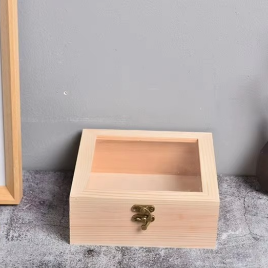 BowLift | Wooden Hinged Square Storage Box – Desktop Organizer and Jewelry Container