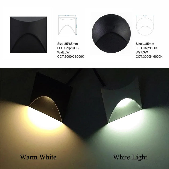 BowLift | Modern waterproof IP65 LED recessed wall lamp for outdoor lighting - 3W embedded step & staircase balcony portal light