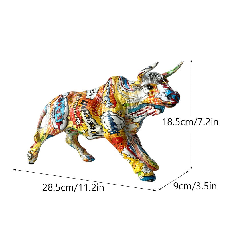 BowLift | Graffiti-Painting Resin Bull Figures Home Living Room Bedroom Office Desktop Feng Shui Ornaments Collection Statues
