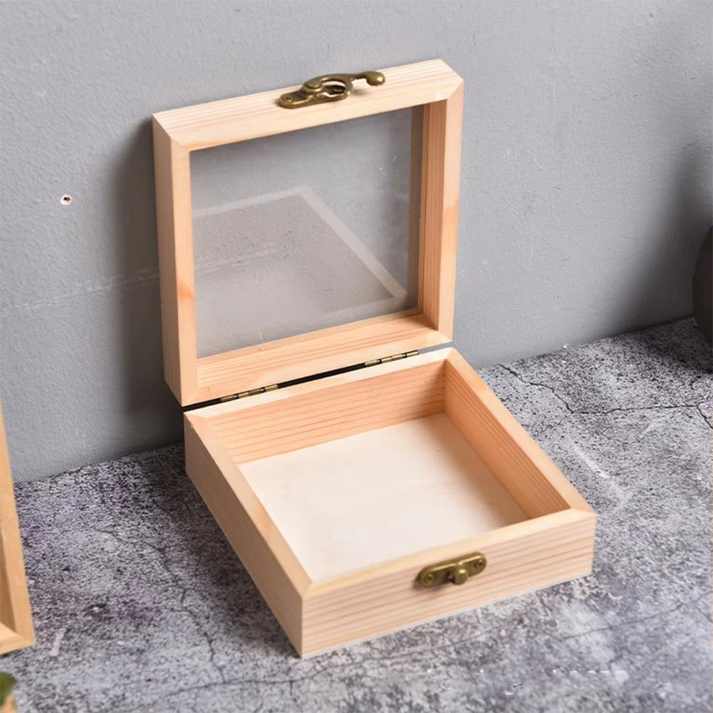 BowLift | Wooden Hinged Square Storage Box – Desktop Organizer and Jewelry Container