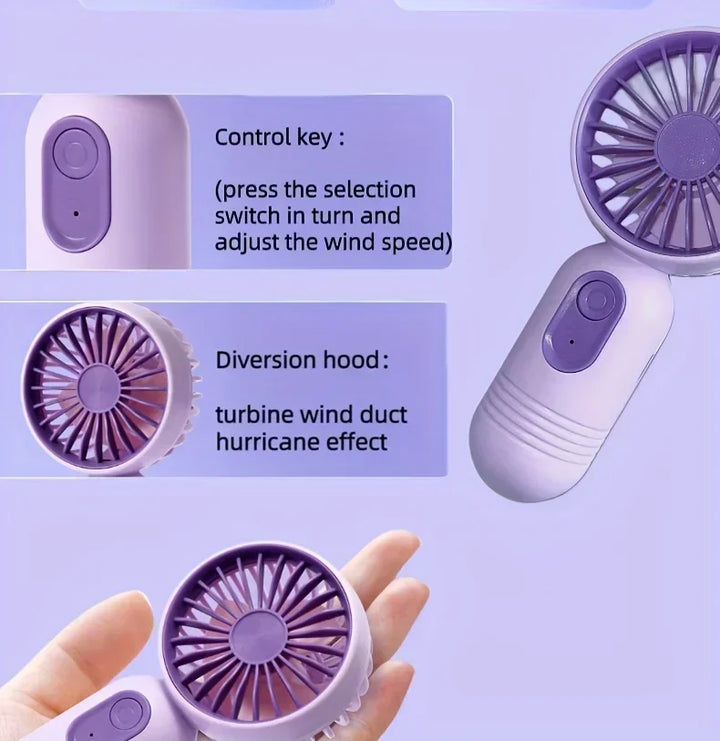 Mini Handheld USB Fan – 3-Speed Strong Wind Portable Desk Fan, Rechargeable for Students, Office, Outdoor, Travel, and Camping | Bowlift
