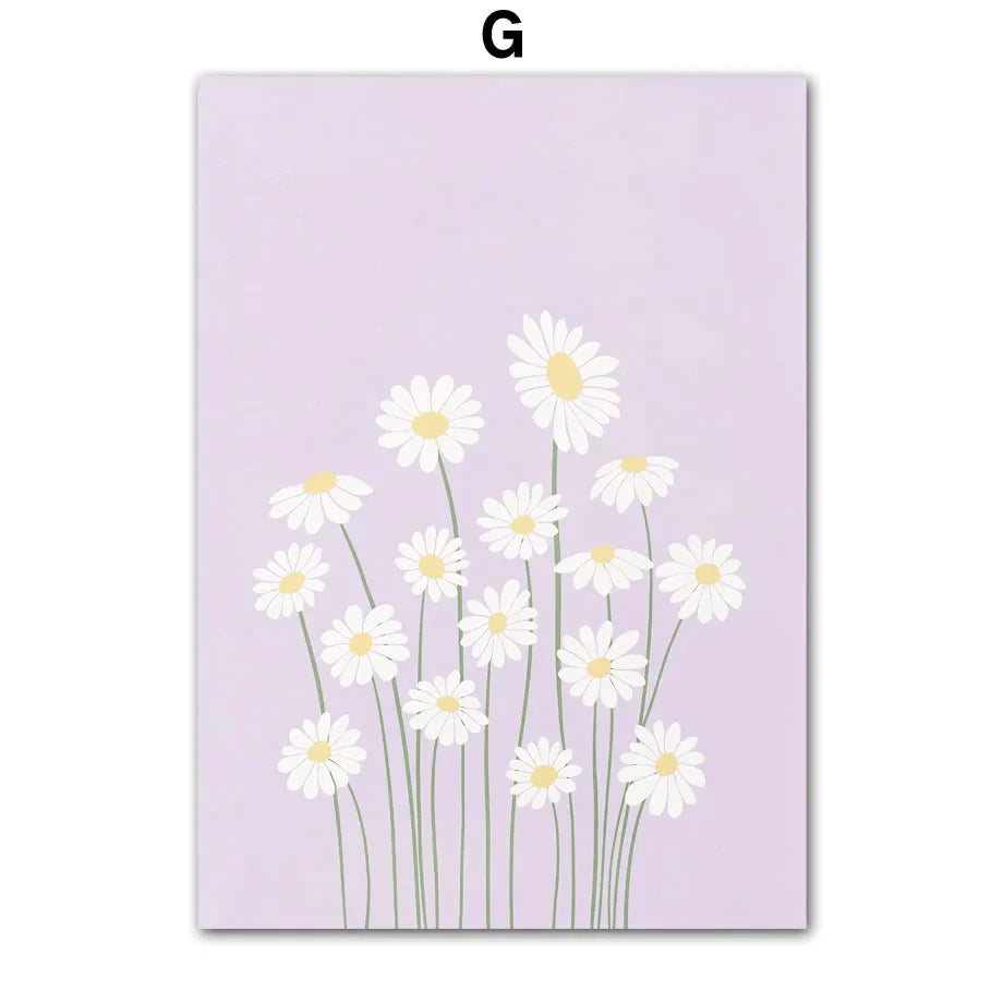 Pink Lavender Daisy Flower Market Posters Wall Art Fine Art Canvas Prints Pastel Floral Pictures For Living Room Bedroom Art Decor | Bowlift