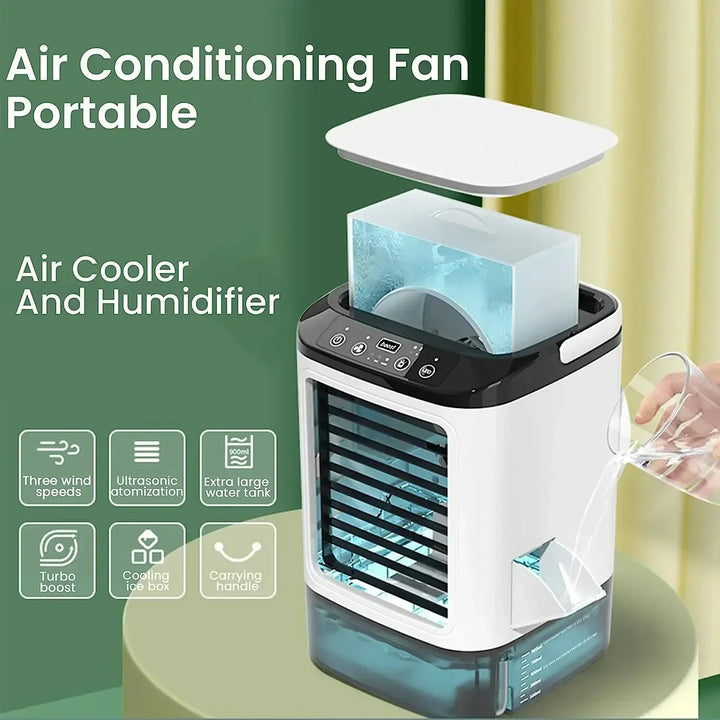 Portable Desktop Air Conditioner Fan – Dual Spray Ultrasonic Humidifier, 3-Speed Silent Air Cooler with Night Light for Home | Bowlift
