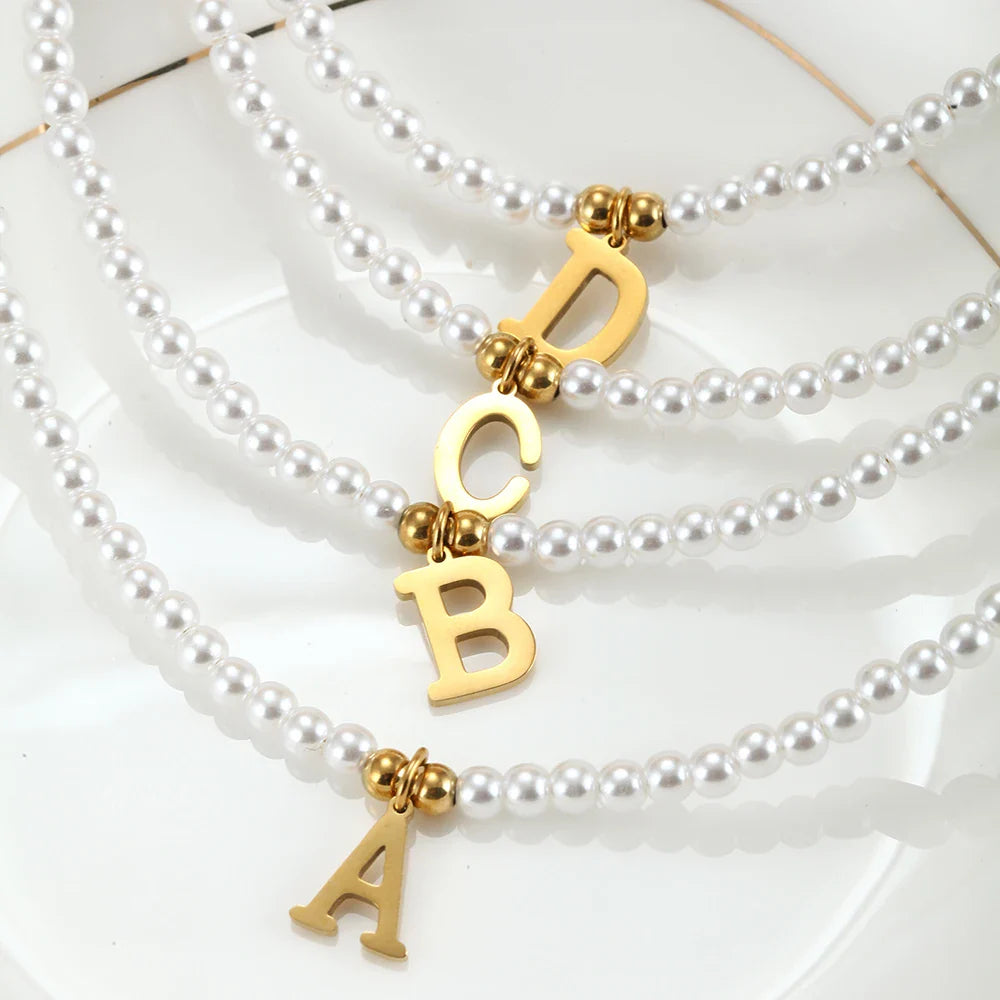 BowLift | Elegant Gold Accented Pearl Letter Initial Necklace