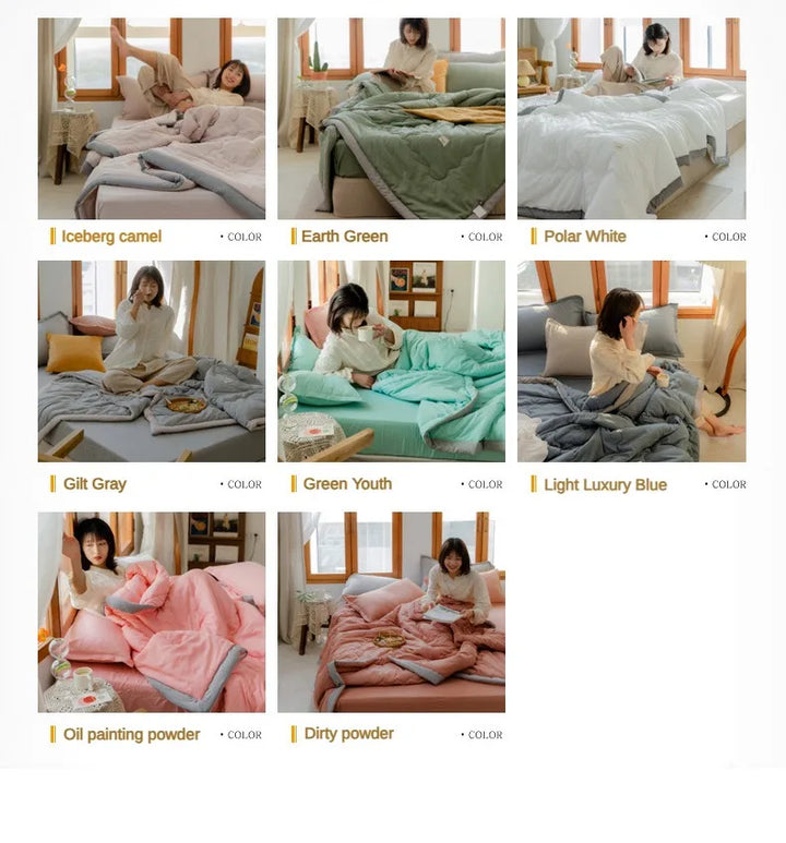 2024 Japanese Cotton-Polyester Summer Quilt – Lightweight, Washable, Skin-Friendly Solid Color Quilt | Bowlift
