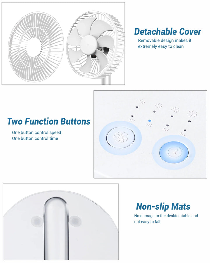 BowLift | USB Table Fan Breezio | Foldable & Portable | 4 Speeds & Timer | Battery Powered for Indoor & Outdoor
