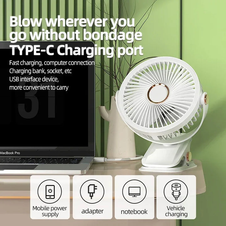 BowLift | Multi-Angle Outdoor Clip-On Rechargeable Cooling Fan