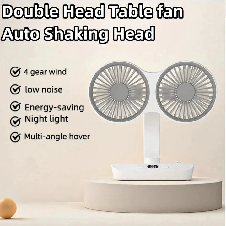 Adjustable Double-Head Portable Table Fan Night Lamp | Bowlift