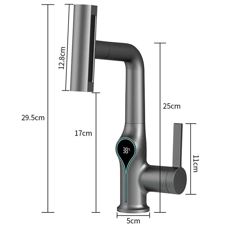 BowLift | Washbasin faucet with waterfall jet digital temperature display and adjustable spray head